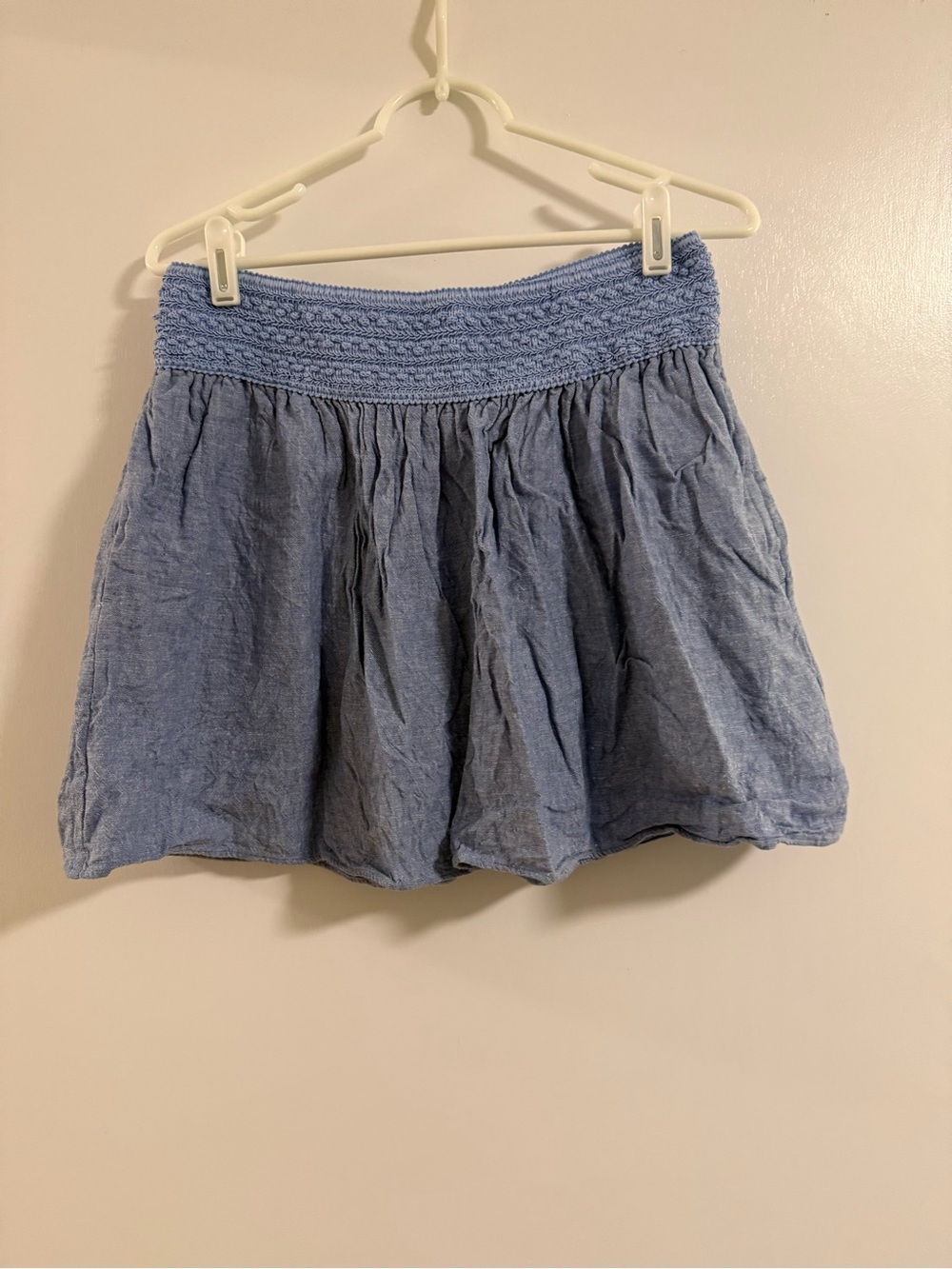 J. Crew Light Blue Smocked Waist Mini Skirt